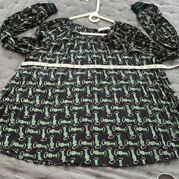 Avara Pleated Kathryn Top Navy Green Belt Print Size Medium - Picture 8 of 9